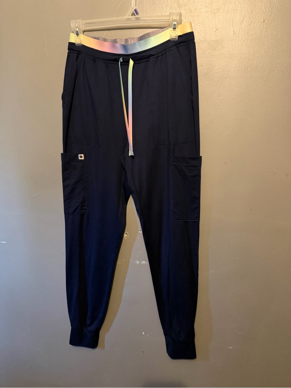 Women's Navy Ankle Jogger Pants with Rainbow Waistband
